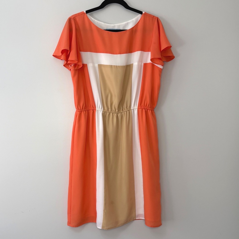 Antonio Melani Orange Colorblock Flutter Sleeve Mini Dress Size 12 Geometric